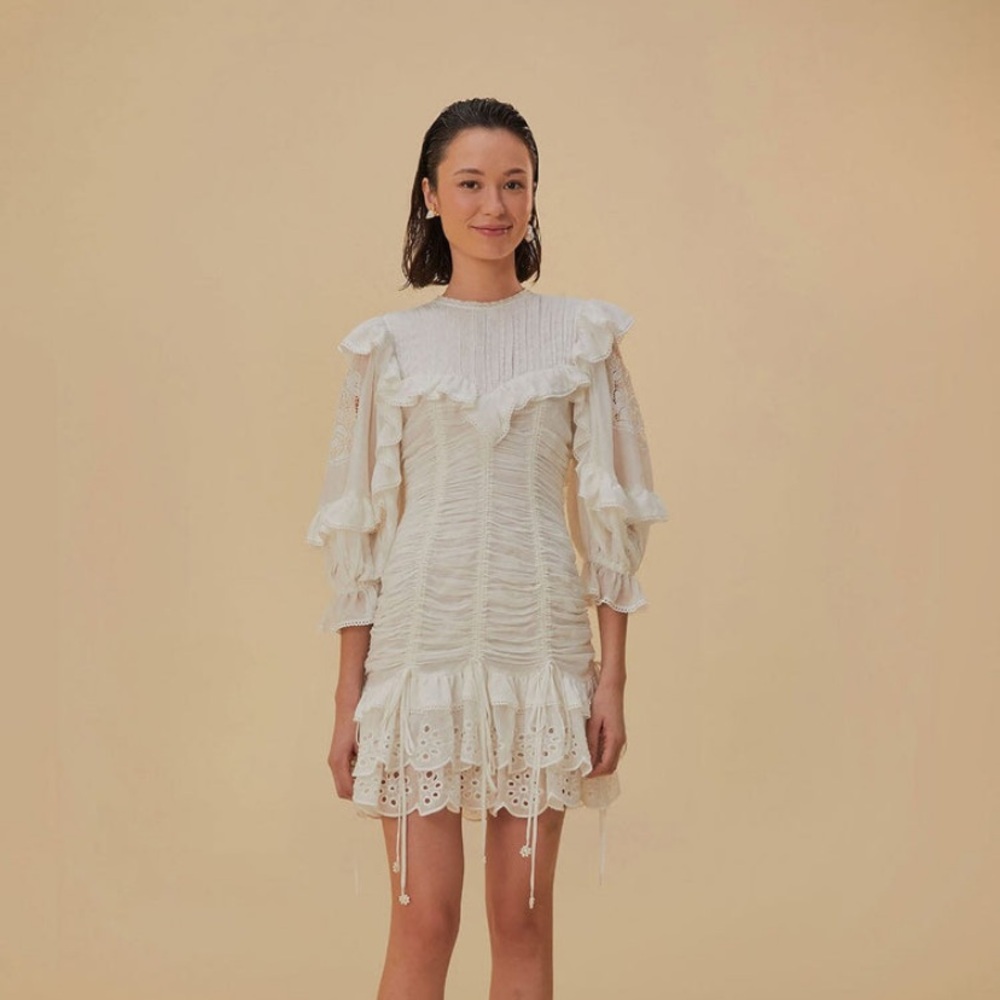 Farm Rio white Lace Organic Cotton Mini Dress XS